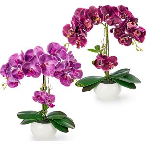Set van 2 kunstorchideeën in keramische potten met hoogglans (40 cm) | kunstbloemen in pot | kunstbloemen als echt | kunstorchideeën in pot | kunstbloemen in pot | kunstbloemen orchidee