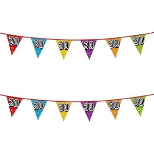 2x stuks vlaggenlijnen met glitters 30 jaar thema feestartikelen - Verjaardag versieringen - 8 meter - Plastic