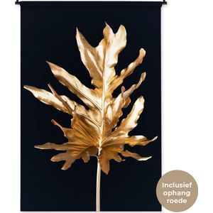 Wandkleed Golden leaves staand - Gouden herfstblad op een zwarte achtergrond Wandkleed katoen 120x180 cm - Wandtapijt met foto XXL / Groot formaat!