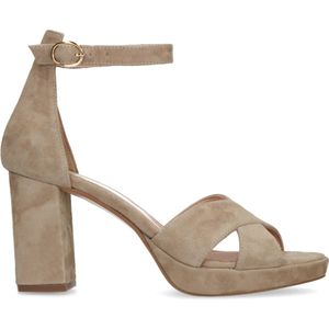 Manfield - Dames - Beige suède sandalen met hak - Maat 42