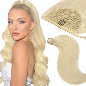 Vivendi Ponytail Clip In Hairextensions |Human Hair Echt Haar |Wrap Around Hairextensions | 22"" / 55cm | Kleur # 60 Licht Goud Blond | 70gram