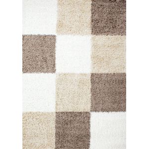 Hoogpolig Vloerkleed | Tapijt | Shaggy Life Blokken | Mokka | 80x250 cm