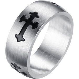 RVS Heren ring met zwart kruis-21.5mm