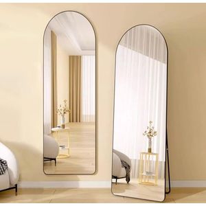 Staande spiegel, volledig lichaam, 150 cm x 40 cm spiegel staand, grote wandspiegel met standaard om te staan of tegen te leunen, zwart A