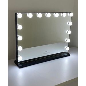 Bright Beauty Vanity hollywood make up spiegel met verlichting - 58 cm x 46 cm - zonder rand - drie lichtstanden - zwart
