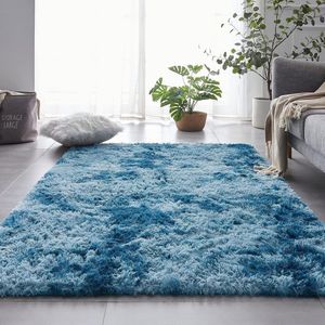 Hoogpolig tapijt voor de woonkamer, super zacht, shaggy tapijt, wollig, Soft Area Vloerkleed, slaapkamer, zacht, pluizig, kindermat, tapijt (marineblauw, 80 x 150 cm)