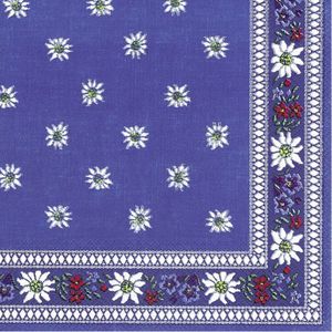 60x Edelweiss blauw 3-laags servetten bloemen 33 x 33 cm - Kleur/bloemen thema