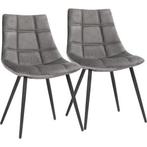 SONGMICS Eetkamerstoelen set van 2, moderne keukenstoelen, gestoffeerde stoelen met metalen poten, fluwelen afwerking, lounge stoelen, grijs LDC84GY