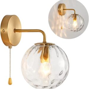 Moderne Gouden Wandlamp - Met Schakelaar - Glazen Bol - Wandlamp - Helder Glazen Lampenkap - Wandverlichting - Rond - E14 - Bedlamp - Slaapkamer - Hotel - Woonkamer - Hal - Trap - Eetkamer - Energieklasse A