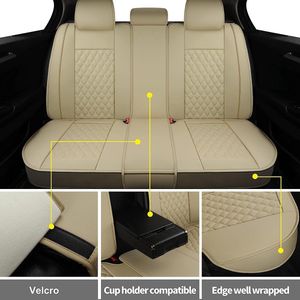 Autostoelhoezen Volledige set, universele pasvorm voor de meeste auto's, SUV, sedans en pick-up trucks, auto auto kunstleer kussenslopen voor 5 personenauto's (volledige set, beige)