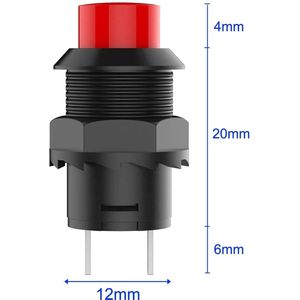 14 stuks ronde drukknoppen 12 mm, mini momentary drukknop schakelaar, momentane drukschakelaar, mini-drukknop, ON-OFF waterdichte drukknop, 6 kleuren (met draad)