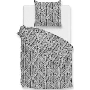 Zohome Dekbedovertrek Corda - Bedlinnen met Weving print - 140x220 - Grijs - Dekbedhoes van 100% Katoen-Flanel