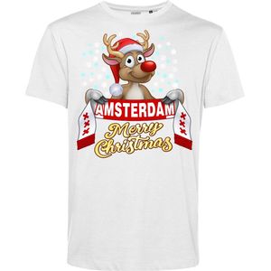 T-shirt Amsterdam | Foute Kersttrui Dames Heren | Kerstcadeau | Ajax supporter | Wit | maat XS