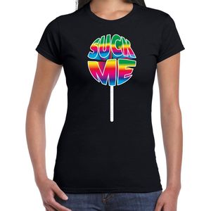 Bellatio Decorations Gay Pride shirt - suck me - regenboog - dames - zwart L