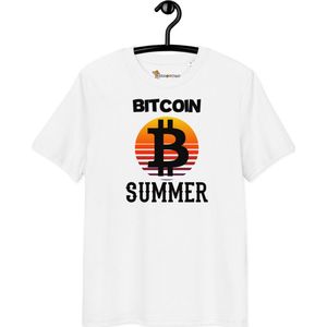 Bitcoin Summer - Unisex - 100% Biologisch Katoen - Kleur Wit - Maat 2XL | Bitcoin cadeau| Crypto cadeau| Bitcoin T-shirt| Crypto T-shirt| Crypto Shirt| Bitcoin Shirt| Bitcoin Merch| Crypto Merch| Bitcoin Kleding