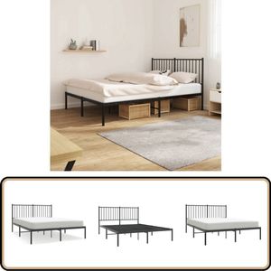 vidaXL Bedframe - Met Hoofdbord - Metaal - Zwart - 140x200 cm Robuust Bed Frame - Klassiek Bed - Metalen Bed - Zwarte Bed - Tweepersoons Bed