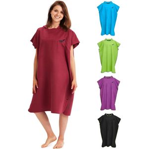 Badponcho van microvezel, voor dames en heren, compact en zeer licht; surfponcho, verhuishulp, handdoek en omkleedhulp op het strand, rood, large