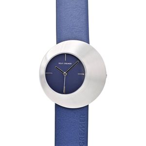 Rolf Cremer Eclips - horloge - dames - blauw - titanium - kalfsleer - cadeautip