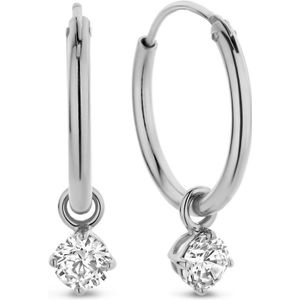 New Bling 9NB-1197 Zilveren Oorringen met Zirkonia hangertje 3mm - Wit - 15 mm - Rhodium - Zilver