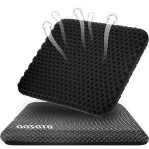 Orthopaedic Double Layer Thickening Gel Seat Cushion with Non-Slip Fabric Cover - Breathable Chair Cushion for Office Chair (Black 43cm * 39cm * 4cm)
