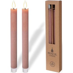 Comforder 2 LED kaarsen met Flikkerende Vlam - Lange Elektrische Dinerkaarsen op Batterijen met Timer - 25cm Mauve