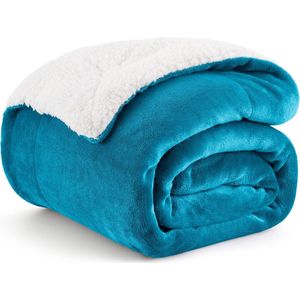 Knuffeldeken, wollig, bankovertrek, turquoise, deken, bank, klein als bankdeken, sprei en woonkamerdeken, woondeken van zachte fleece , fleecedeken, 130 x 150 cm
