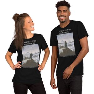 Caspar David Friedrich 'De Wandelaar boven de Nevelzee' (""Wanderer Above the Sea of Fog"") Beroemd Schilderij T-Shirt | Unisex Klassiek Kunst T-shirt | Zwart | S