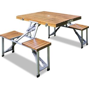 Deuba Picknicktafel Campingtafel - opvouwbaar voor 4 personen - hout en aluminium