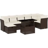 vidaXL - 8-delige - Loungeset - met - kussens - poly - rattan - bruin