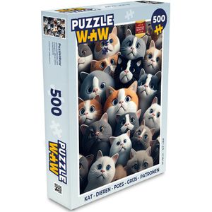 Puzzel Kat - Dieren - Poes - Grijs - Patronen - Kind - Legpuzzel - Puzzel 500 stukjes