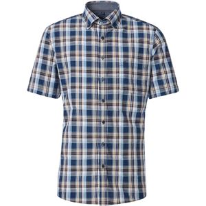 CASA MODA Sport comfort fit overhemd - korte mouw - chambray - blauw geruit - Strijkvriendelijk - Boordmaat: 41 - 42