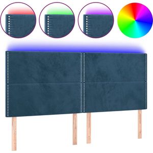 vidaXL - Hoofdbord - LED - 200x5x118/128 - cm - fluweel - donkerblauw
