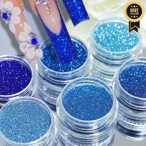 GUAPÀ® Nagel Glitter Poeder | Nail Art | Nagel Decoratie | Sugar powder Nails | Nagelversiering | Rhinestones | nagel glitters | 6 diverse glitters Blauw