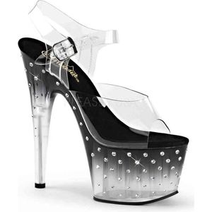 Pleaser - STARDUST-708T Sandaal met enkelband, Paaldans schoenen - Paaldans schoenen - 36 Shoes - Zwart/Transparant