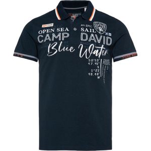 Camp David, Stijlvol Piqué Poloshirt met Opvallende Details - Donkerblauw