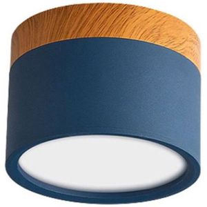 DW4Trading Gekleurde Opbouw Led Verlichting - Blauw/hout - Rond 75mm - 230vac