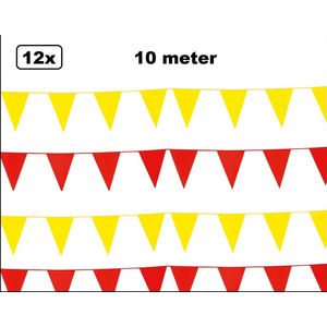 12x Vlaggenlijn rood en geel 10 meter - vlaglijn festival feest party verjaardag thema feest kleur