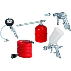 Einhell Perslucht Accessoireset - 5-delig - Incl. blaaspistool, spiraalslang, sproeipistool, verfspuitpistool met bovenbeker, bandenspanningsmeter