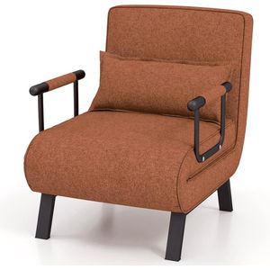 COSTWAY 4-in-1 slaapstoel, inklapbaar, slaapbank met 5 standen, verstelbare rugleuning, afneembaar kussen en gevoerde zitting, bankbed met metalen frame, belastbaar tot 150 kg (koffie)