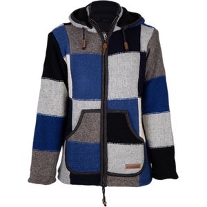 Gebreid Wollen Heren/Uni Vest van Schapenwol met Polyester Fleece voering en afneembare capuchon - SHAKALOHA - M Revpatch ZH NavyBlue L.