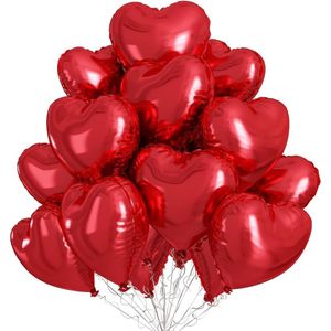 10 stuks hartvormige ballonnen 45 cm - Rode folieballonnen met zilveren band voor verjaardag, Valentijnsdag, bruiloft en jubileum