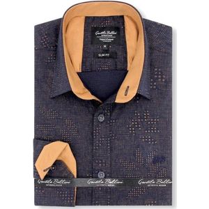 Heren Overhemd - Slim Fit - Blad Motief - Blauw - Maat XL
