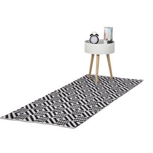 Relaxdays vloerkleed katoen - antislip kleed - zwart-wit - woonkamer tapijt - 3 groottes - 80x200cm