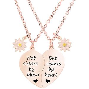 Bixorp Friends Vriendschapsketting voor 2 met Hartje & Bloem - Rosé Goud - ""Not Sisters by Blood but Sisters by Heart"" - BFF Cadeau