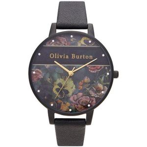 Olivia  Burton Varsity Matte Black & Gold - OB16VS05 - Dameshorloge - Zwart - Goud - 38 MM - Lederen band