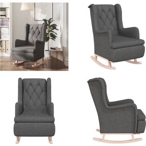 vidaXL Fauteuil met massief rubberwood schommelpoten stof donkergrijs - Fauteuil - Fauteuils - Schommelstoel - Relaxstoel