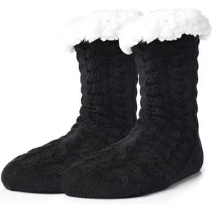 Huissokken - Unisex - Dames en Heren Warmte Sokken - Fluffy Sokken - One Size - Anti Slip - Slofsokken - Zwart - Rheme