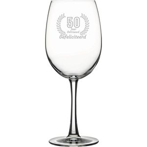 Gegraveerde rode wijnglas 46cl Gefeliciteerd 50 jaar getrouwd