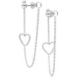 Zilveren oorbellen | Chain oorbellen | Zilveren oorstekers met chain, met gedraaid hart