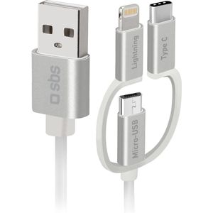 sbs mobile USB-C-kabel USB 2.0 USB-C, Apple Lightning stekker, USB-micro-B stekker 1.20 m Wit TECABLEUSBIP53189W